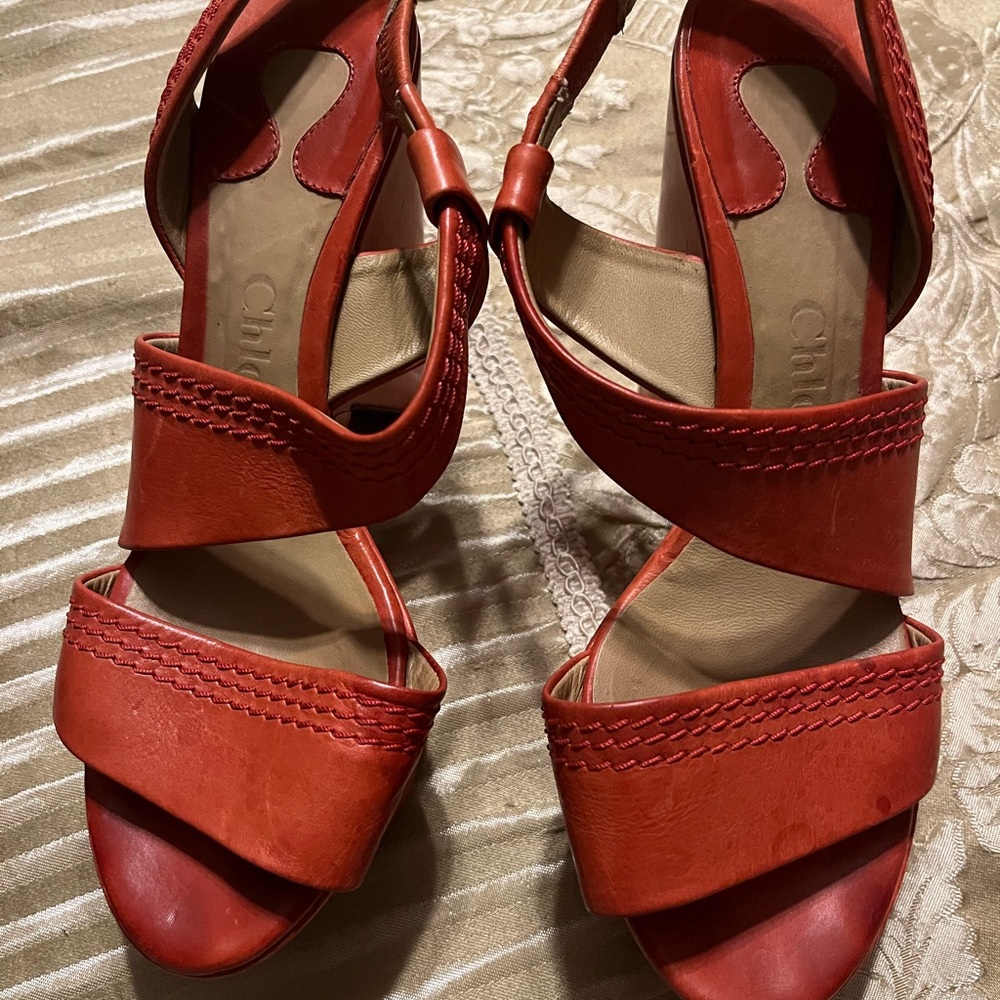 Chloe Red Leather Strappy Sandals